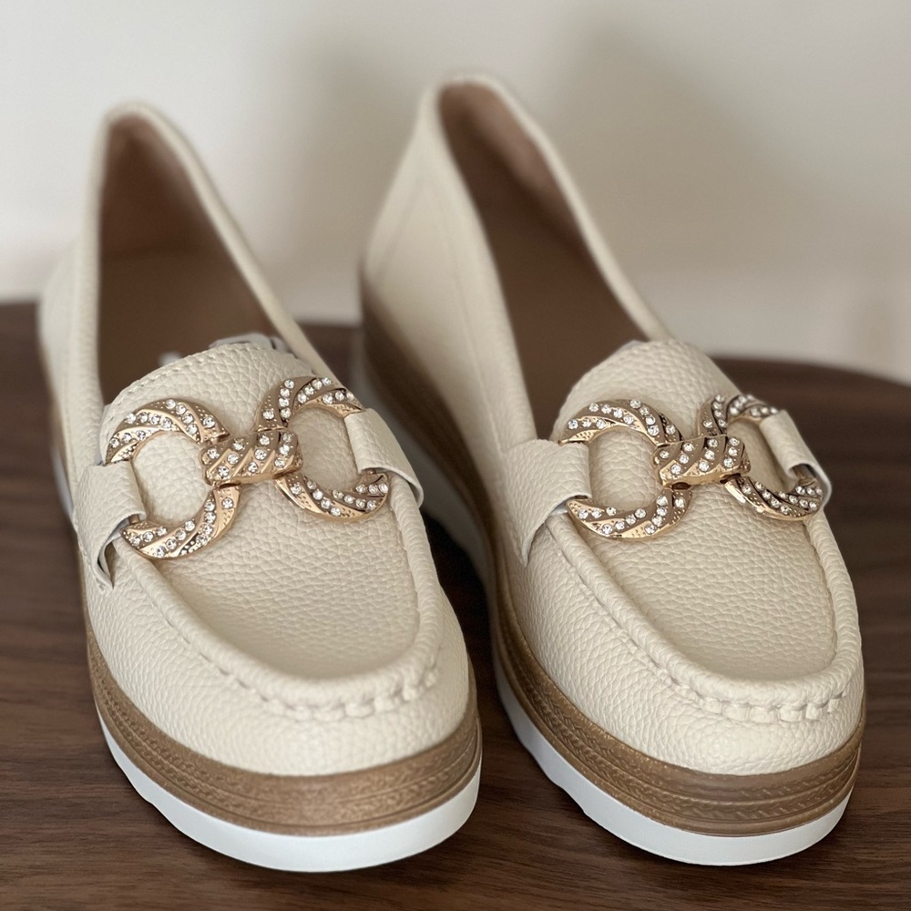 Cream Loafers Gold Beige Comfy Buckle Wedge Espadrille Casual Boat Walking Shoe - Picture 2 of 8